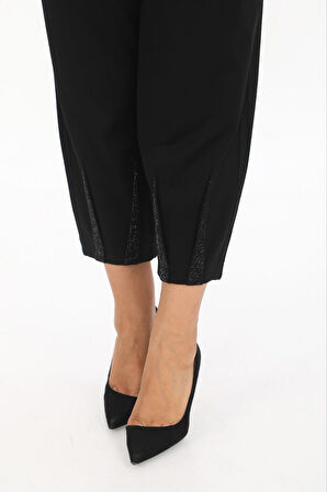 Büyük Beden Mom Yüksek Bel Paça Detaylı Örme Kadın Pantolon