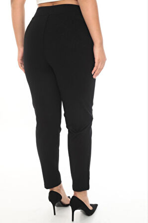 Büyük Beden Mom Yüksek Bel Boru Paça Detaylı Örme Kadın Pantolon