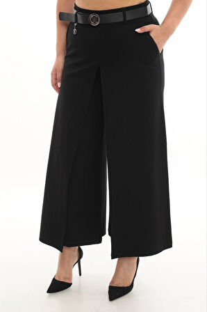 Büyük Beden Toparlayıcı Kemerli Yüksek Bel Boru Paça Örme Kadın Etek Pantolon