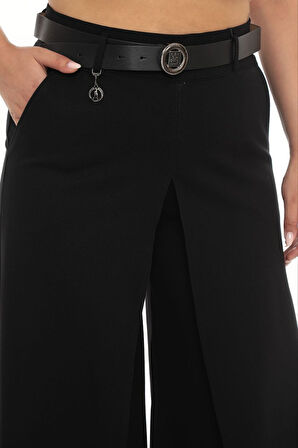 Büyük Beden Toparlayıcı Kemerli Yüksek Bel Boru Paça Örme Kadın Etek Pantolon