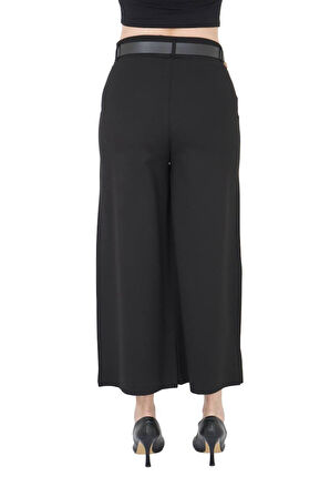 Büyük Beden Toparlayıcı Kemerli Yüksek Bel Boru Paça Örme Kadın Etek Pantolon