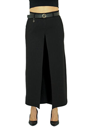 Büyük Beden Toparlayıcı Kemerli Yüksek Bel Boru Paça Örme Kadın Etek Pantolon