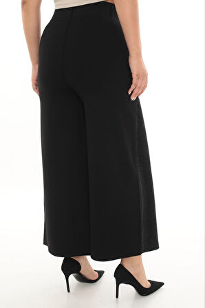 Büyük Beden Toparlayıcı Yüksek Bel Geniş Paça Örme Taşlı Kadın Etek Pantolon