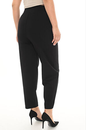 Büyük Beden Mom Taş Detaylı Yüksek Bel Boru Paça Örme Kadın Pantolon