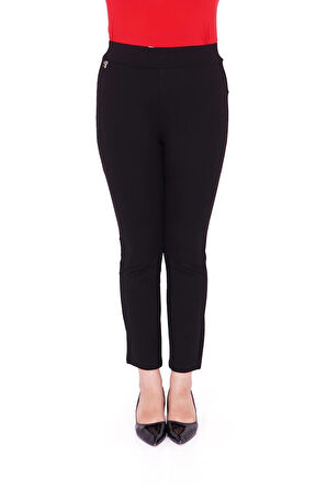 Büyük Beden Mom Taşlı Yüksek Bel Paça Detaylı Örme Kadın Pantolon