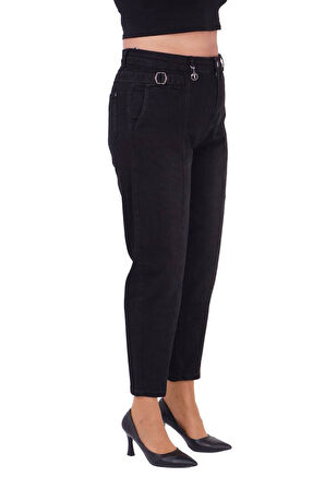 Büyük Beden Denim Mom Yüksek Bel Cep Detaylı Kadın Pantolon