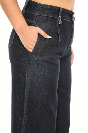 Büyük Beden Denim Toparlayıcı Yüksek Bel Geniş Paça Kadın Pantolon