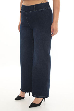 Büyük Beden Denim Toparlayıcı Yüksek Bel Boru Paça Kadın Pantolon