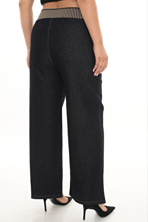 Büyük Beden Toparlayıcı Lastikli Yüksek Bel Boru Paça Denim Kadın Pantolon