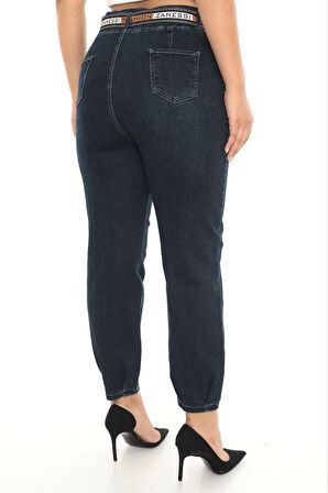 Büyük Beden Mom Kemerli Yüksek Bel Denim Kadın Pantolon