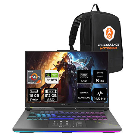 ASUS Rog Strix G16 R9 8940HX 16GB 512GB SSD RTX5070Ti/12GB 140W 16" WUXGA FDOS Gaming Laptop G614PR