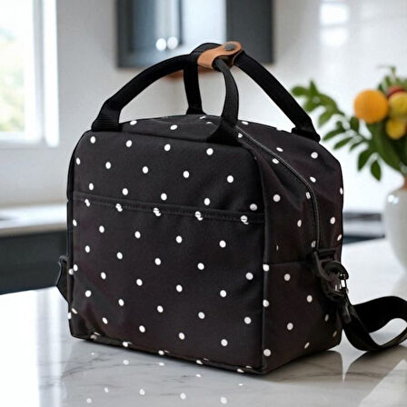 Uretti - Petek 7523 4670 Puantiye Desenli Termal Yemek Taşıma Çantası / 26 cm x 22 cm - 4.5 Litre