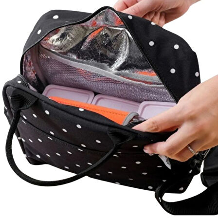 Uretti - Petek 7523 4670 Puantiye Desenli Termal Yemek Taşıma Çantası / 26 cm x 22 cm - 4.5 Litre