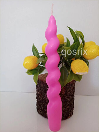 Açık Pembe Renk Italyan Burgulu Şamdan Soya Mumu Doğal Kokulu Uzun Çubuk Konik Burgu Spiral Mum 1 Adet