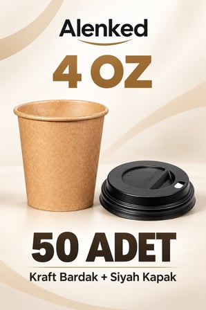 50 Adet Kraft Karton Bardak 4oz(100ml) Espresso , Türk Kahvesi Bardağı + Kapak