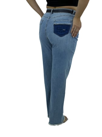Büyük Beden Denim Kemerli Yüksek Bel Toparlayıcı Bol Paça Kadın Pantolon