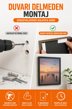 Çift Taraflı Bant Çerçeve Asma Bandı 5 Çift (10 Parça) Çift Taraflı Güçlü Yapışkanlı Duvar Montaj Bandı Delmeden Çerçeve Poster Dekor Asma Max 2.5 Kg