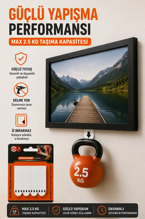 Çift Taraflı Bant Çerçeve Asma Bandı 5 Çift (10 Parça) Çift Taraflı Güçlü Yapışkanlı Duvar Montaj Bandı Delmeden Çerçeve Poster Dekor Asma Max 2.5 Kg
