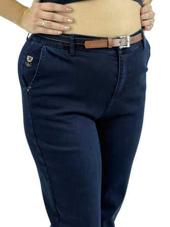 Büyük Beden Yüksek Bel Lastikli Kemerli Denim Mom Jogger Kadın Pantolon