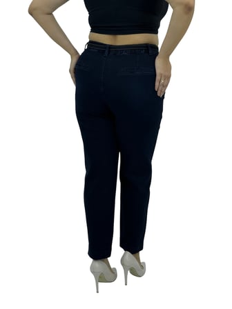Büyük Beden Yüksek Bel Lastikli Kemerli Denim Mom Jogger Kadın Pantolon