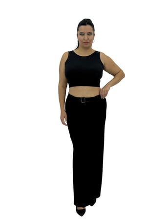 Büyük Beden Toparlayıcı Kemerli Yüksek Bel Geniş Paça Örme Kadın Pantolon