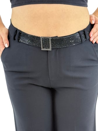 Büyük Beden Toparlayıcı Kemerli Yüksek Bel Geniş Paça Örme Kadın Pantolon