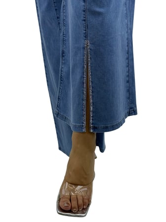 Büyük Beden Denim Taşlı Bol Paça Detaylı Kadın Pantolon