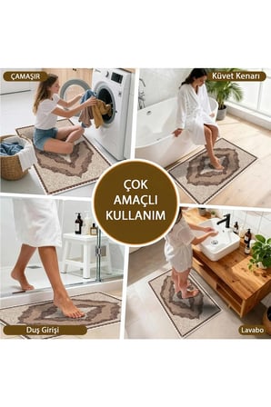 2 li Banyo Paspası, Yumuşak Banyo Halısı, Kaymaz Tabanlı, Yıkanabilir - 60x100 - 50 x60