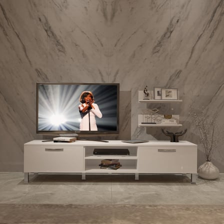 Decoraktiv Eko 4 Mdf Dvd Krom Ayaklı Tv Ünitesi Tv Sehpası - Parlak Beyaz