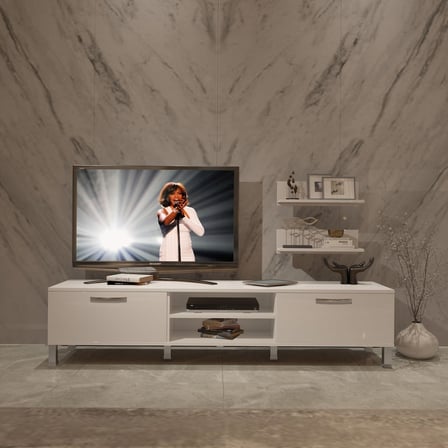 Decoraktiv Eko 4 Slm Dvd Krom Ayaklı Tv Ünitesi Tv Sehpası - Parlak Beyaz
