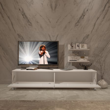 Decoraktiv Eko 4 Slm Std Krom Ayaklı Tv Ünitesi Tv Sehpası - Parlak Beyaz