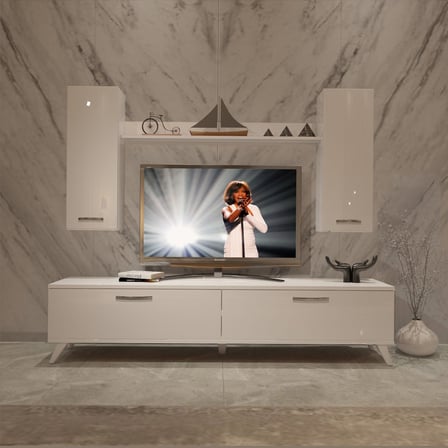 Decoraktiv Eko 7 Slm Std Retro Tv Ünitesi Tv Sehpası - Parlak Beyaz