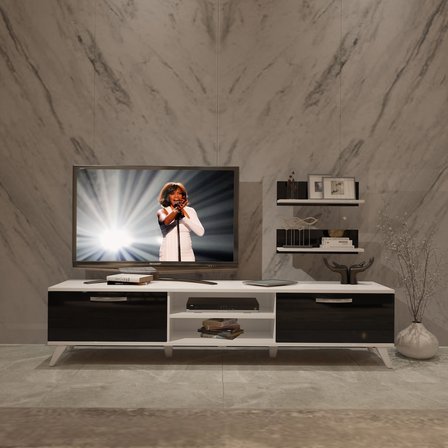 Decoraktiv Eko 4 Mdf Dvd Retro Tv Ünitesi Tv Sehpası - Beyaz Siyah