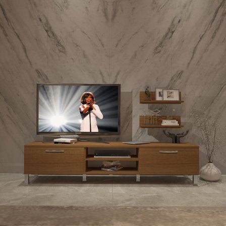 Decoraktiv Eko 4 Mdf Dvd Krom Ayaklı Tv Ünitesi Tv Sehpası - Naturel Ceviz