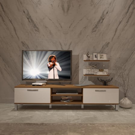 Decoraktiv Eko 4 Mdf Dvd Krom Ayaklı Tv Ünitesi Tv Sehpası - Ceviz Beyaz