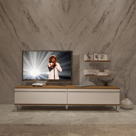 Decoraktiv Eko 4 Mdf Std Krom Ayaklı Tv Ünitesi Tv Sehpası - Ceviz Beyaz