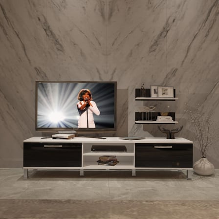Decoraktiv Eko 4 Slm Dvd Krom Ayaklı Tv Ünitesi Tv Sehpası - Beyaz Siyah
