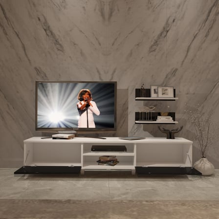 Decoraktiv Eko 4 Slm Dvd Retro Tv Ünitesi Tv Sehpası - Beyaz Siyah
