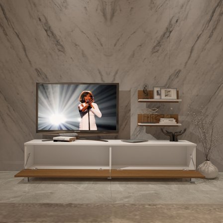 Decoraktiv Eko 4 Slm Std Krom Ayaklı Tv Ünitesi Tv Sehpası - Beyaz Ceviz