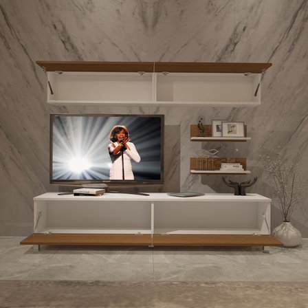 Decoraktiv Eko 5 Mdf Std Krom Ayaklı Tv Ünitesi Tv Sehpası - Beyaz Ceviz
