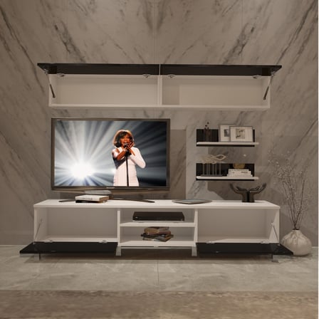 Decoraktiv Eko 5 Slm Dvd Krom Ayaklı Tv Ünitesi Tv Sehpası - Beyaz Siyah