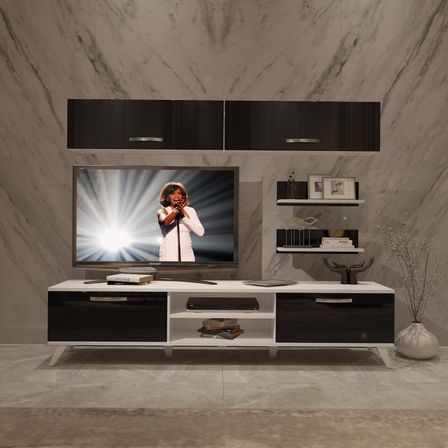 Decoraktiv Eko 5 Slm Dvd Retro Tv Ünitesi Tv Sehpası - Beyaz Siyah