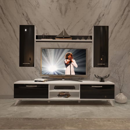 Decoraktiv Eko 7 Mdf Dvd Retro Tv Ünitesi Tv Sehpası - Beyaz Siyah