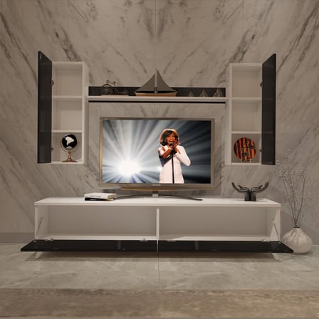 Decoraktiv Eko 7 Slm Std Retro Tv Ünitesi Tv Sehpası - Beyaz Siyah