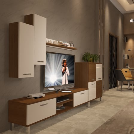 Decoraktiv Eko 6 Slm Dvd Krom Ayaklı Tv Ünitesi Tv Sehpası - Ceviz Beyaz