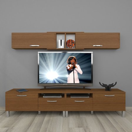 Decoraktiv Eko 5220 Mdf Krom Ayaklı Tv Ünitesi Tv Sehpası - Naturel Ceviz