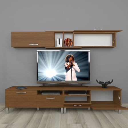 Decoraktiv Eko 5220 Mdf Krom Ayaklı Tv Ünitesi Tv Sehpası - Naturel Ceviz