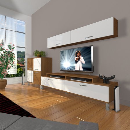 Decoraktiv Ekoflex 6y Slm Krom Ayaklı Tv Ünitesi Tv Sehpası - Ceviz Beyaz