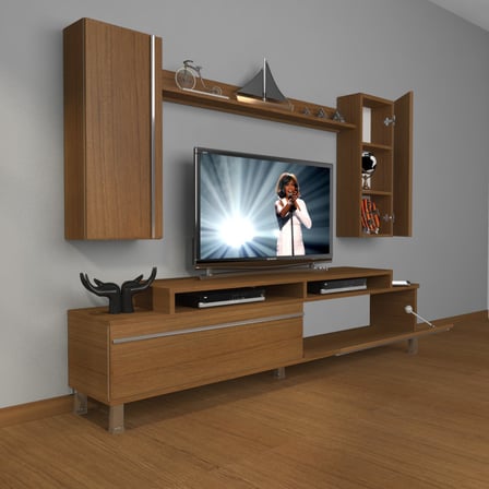 Decoraktiv Ekoflex 7 Mdf Krom Ayaklı Tv Ünitesi Tv Sehpası - Naturel Ceviz