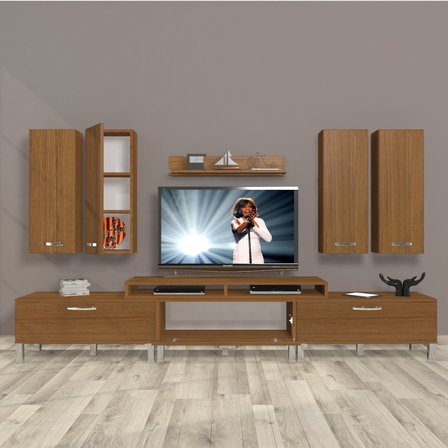 Decoraktiv Ekoflex 8d Slm Krom Ayaklı Tv Ünitesi Tv Sehpası - Naturel Ceviz